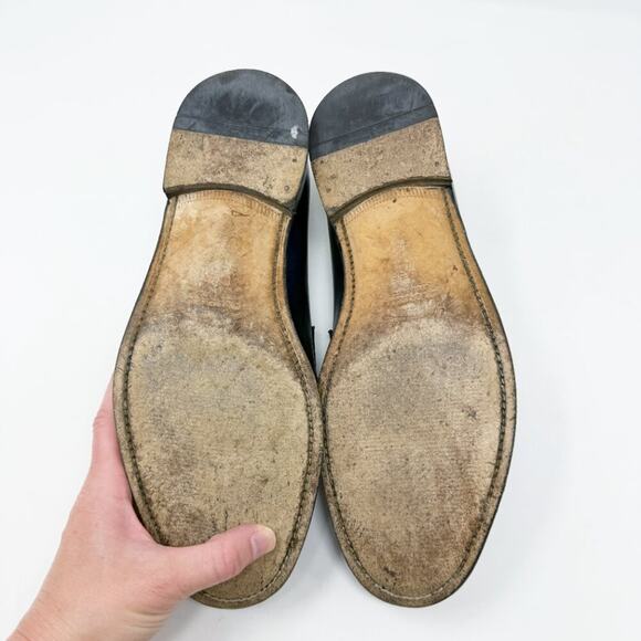 Salvatore Ferragamo Navy & Dark Green Color Block Leather Penny Loafers Size 8EE - Picture 7 of 12